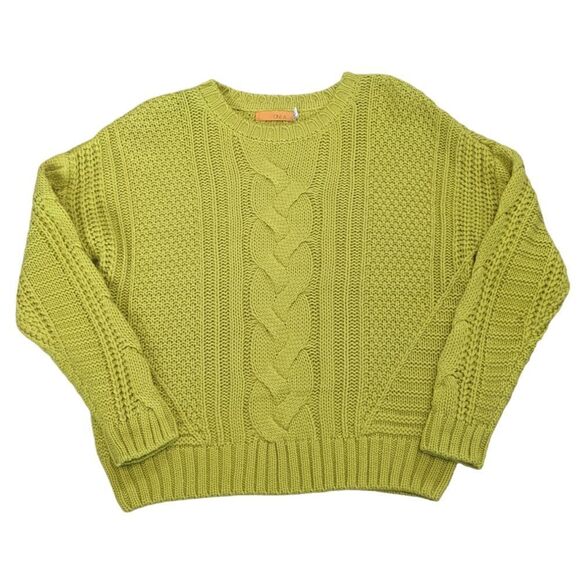 ONE A Women's Yellow Green Cable Knit Acrylic Crewneck Sweater Size Medium - Picture 1 of 4